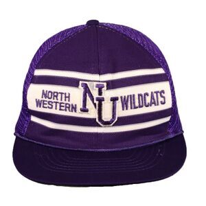 Vintage 1980s Northwestern Wildcats Trucker Hat‎ Purple White Mesh Snapback